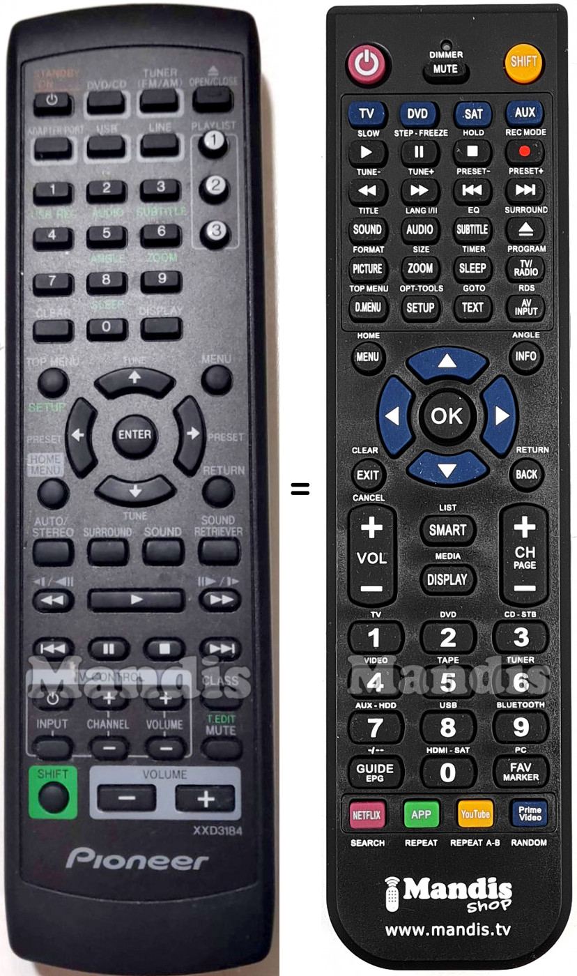 Replacement remote control Pioneer XXD3184
