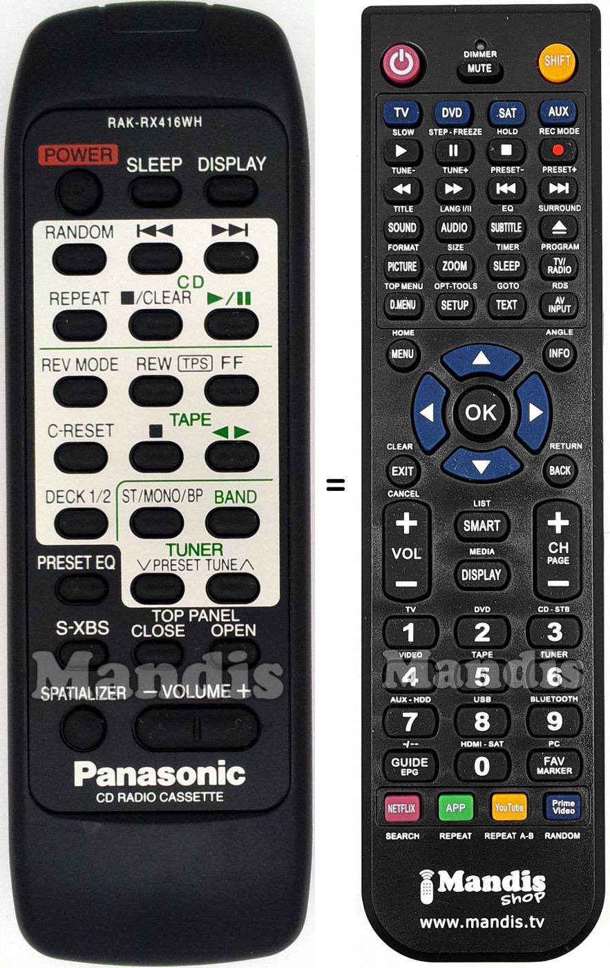 Replacement remote control Panasonic RAK-RX416WH