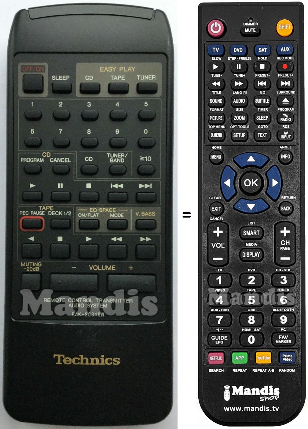 Replacement remote control Technics RAK-SC 310 W