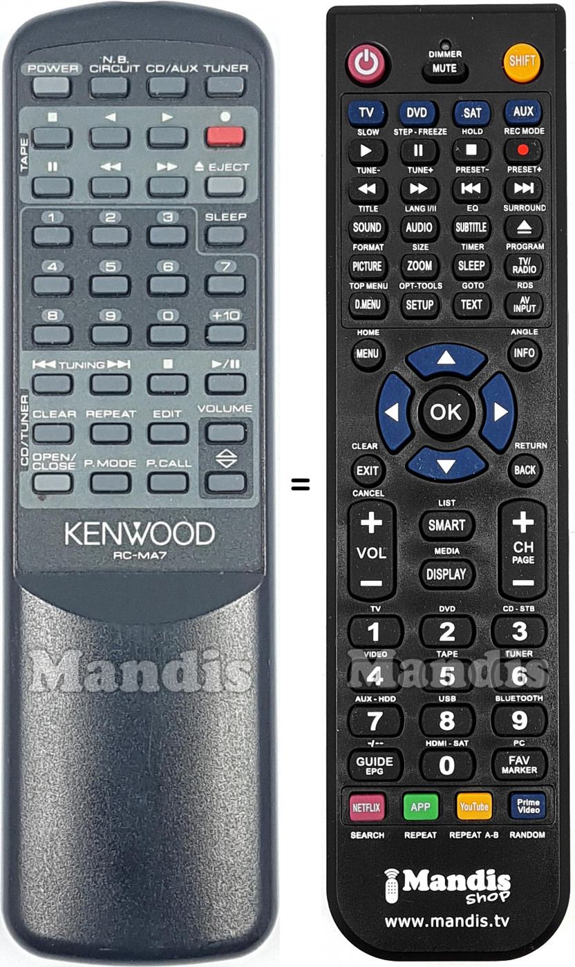 Replacement remote control RC-MA7