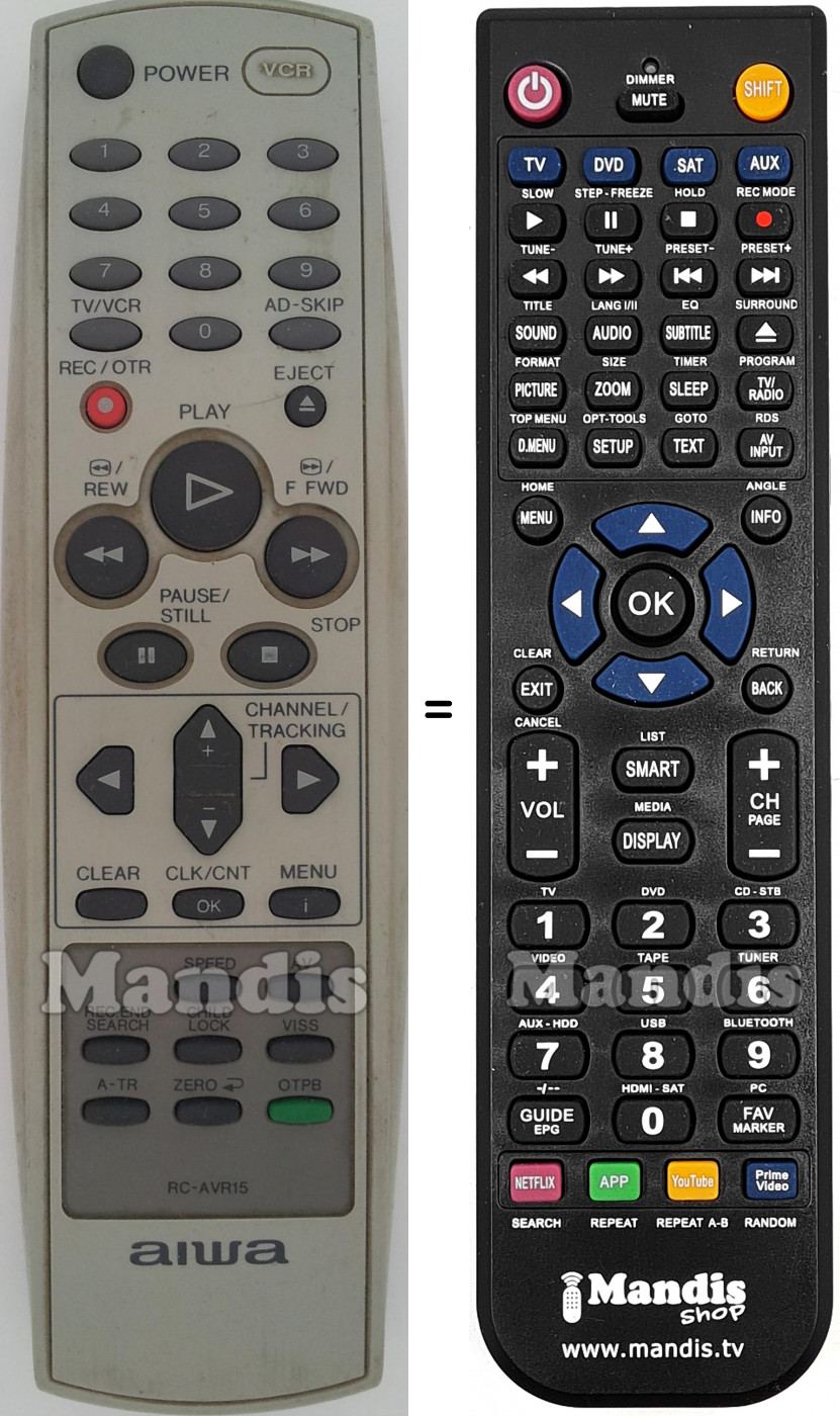 Replacement remote control Aiwa RC-AVR 15
