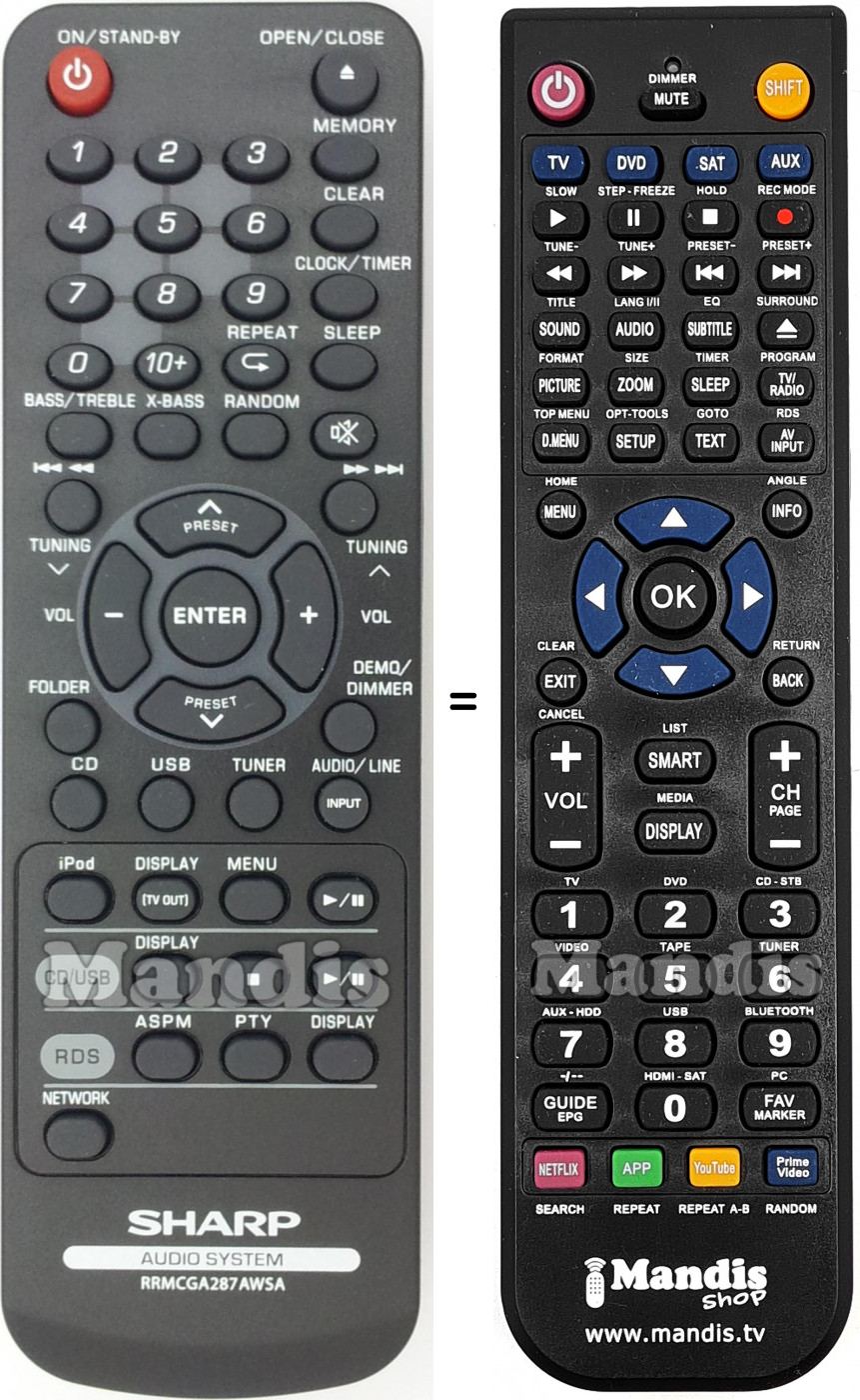 Replacement remote control RRMCGA287AWSA