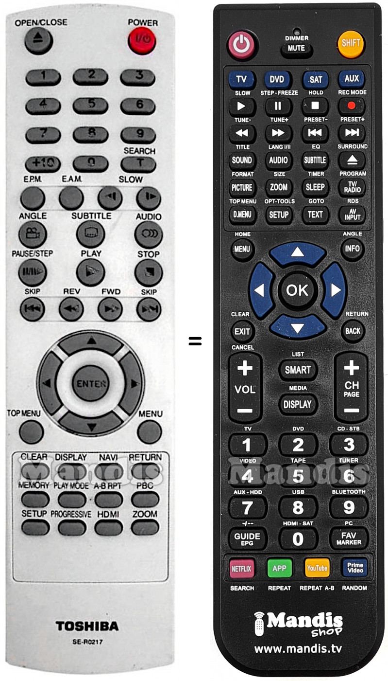 Replacement remote control Toshiba SE-R0217