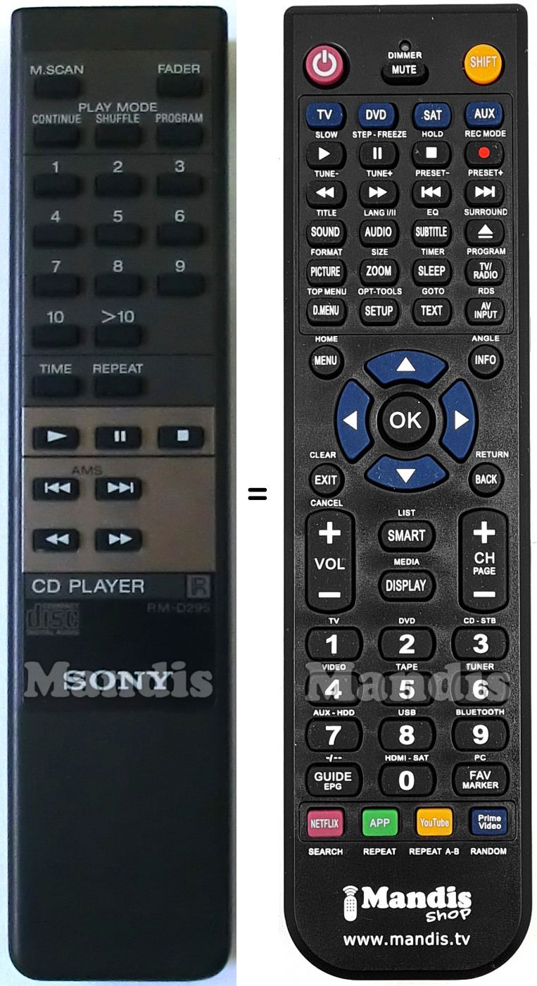 Replacement remote control Sony RM-D295