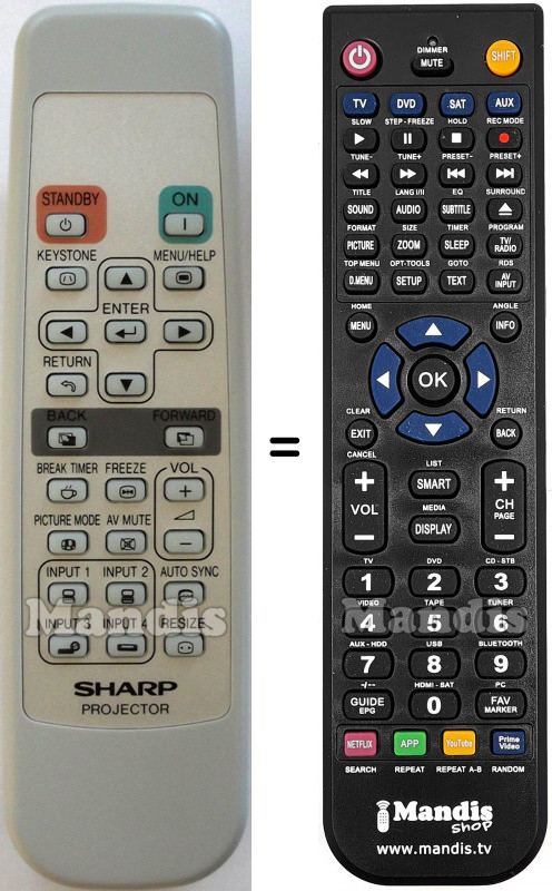 Replacement remote control Sharp RRMCGA398WJSA