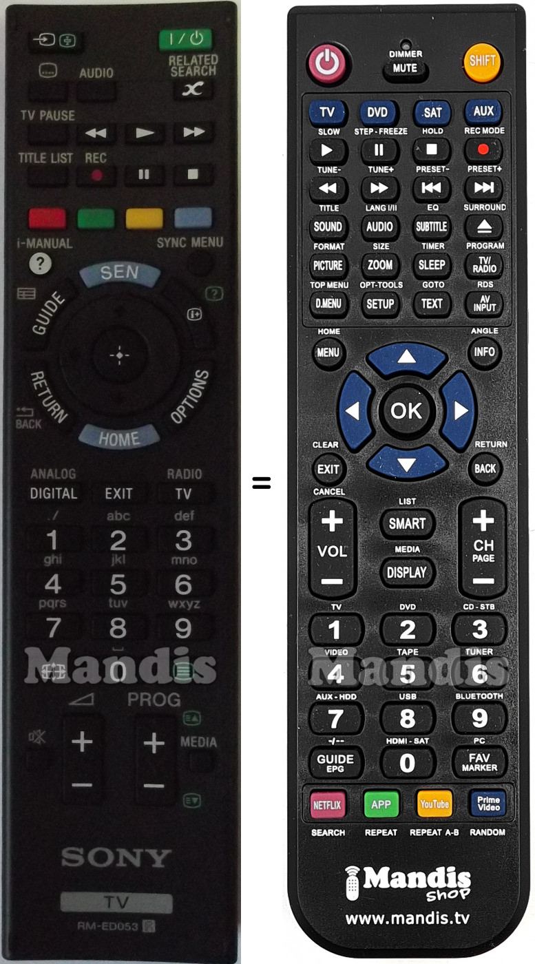 Replacement remote control Sony RMED053