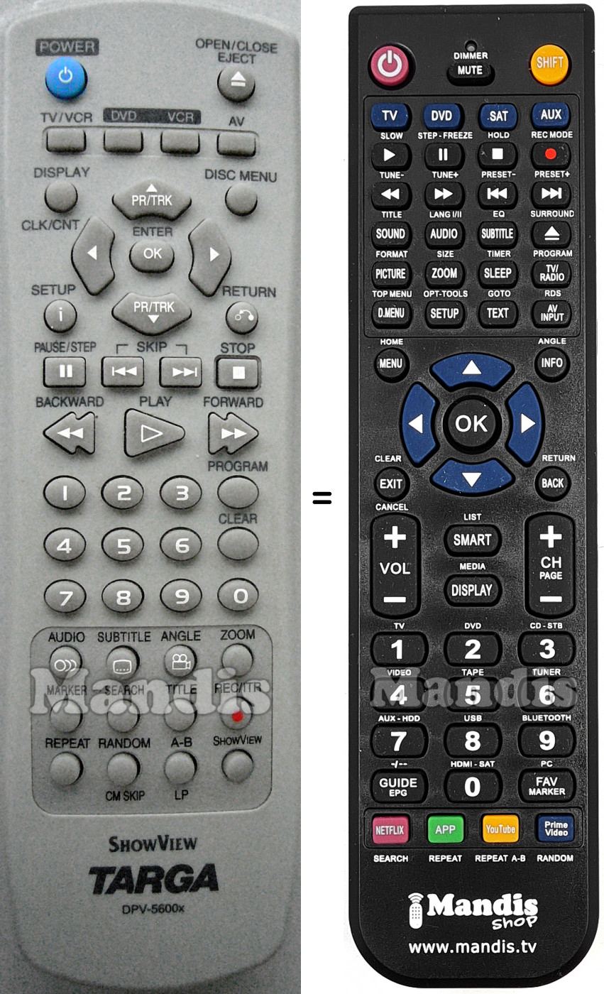Replacement remote control Targa DPV-5400X