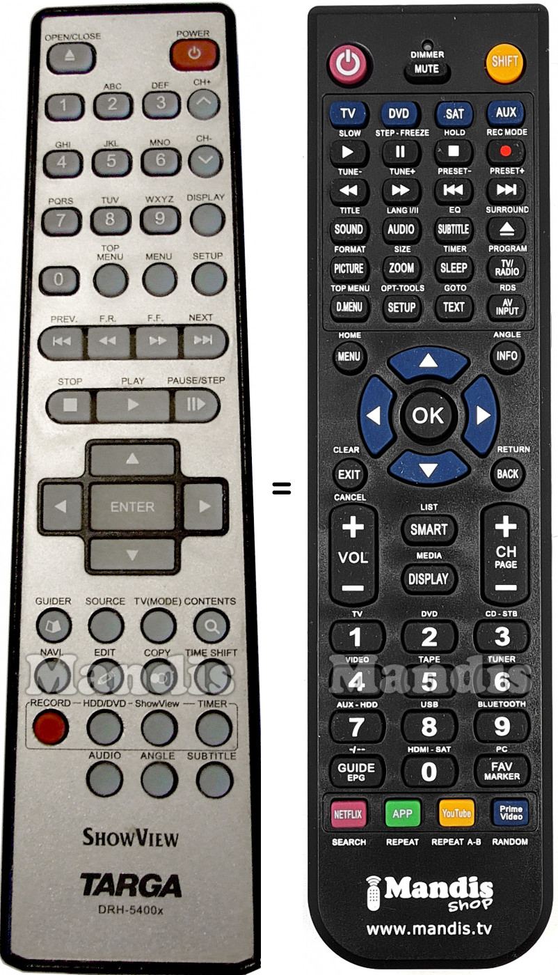 Replacement remote control Targa DRH-5400X