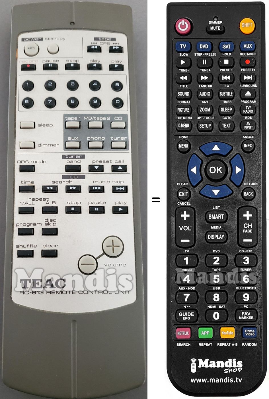 Replacement remote control Teac RC-613