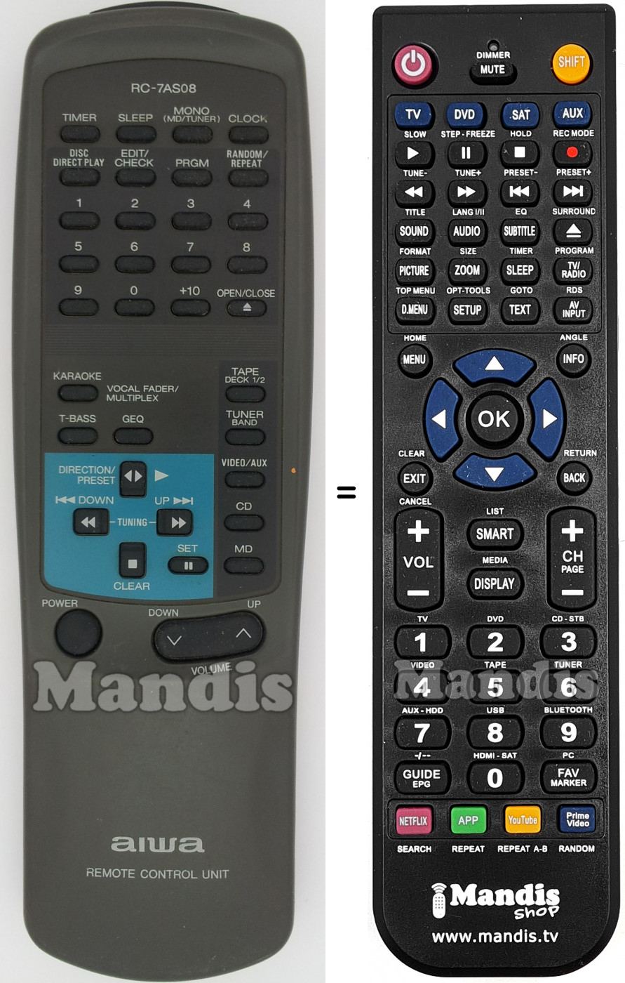 Replacement remote control Aiwa RC-7AS08