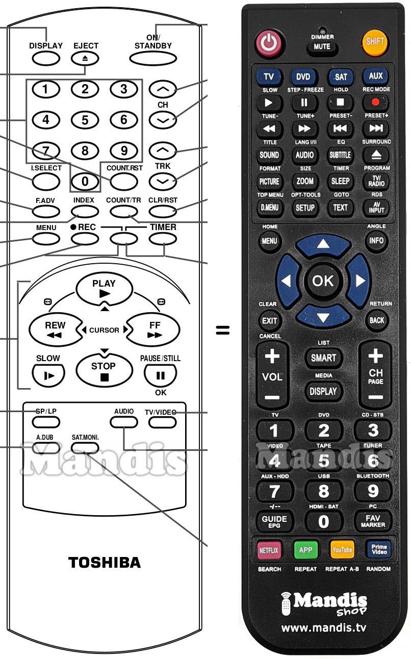 Replacement remote control Toshiba V-621EW