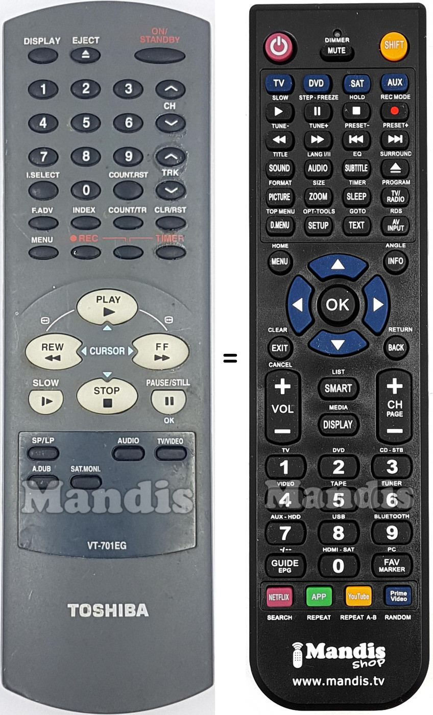 Replacement remote control Toshiba VT-701EG