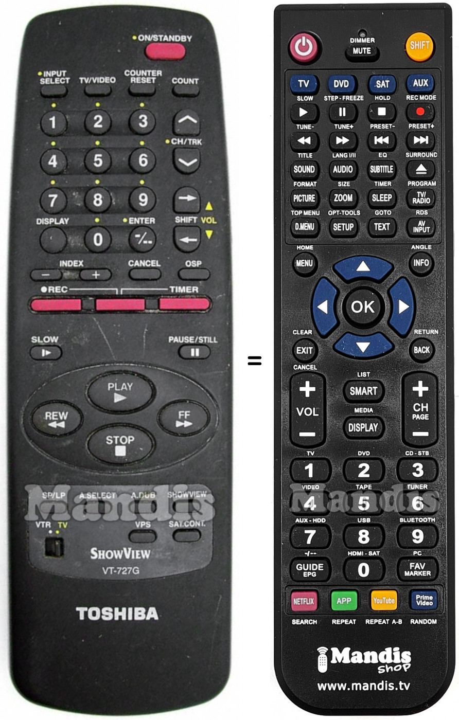 Replacement remote control Toshiba VT-727G