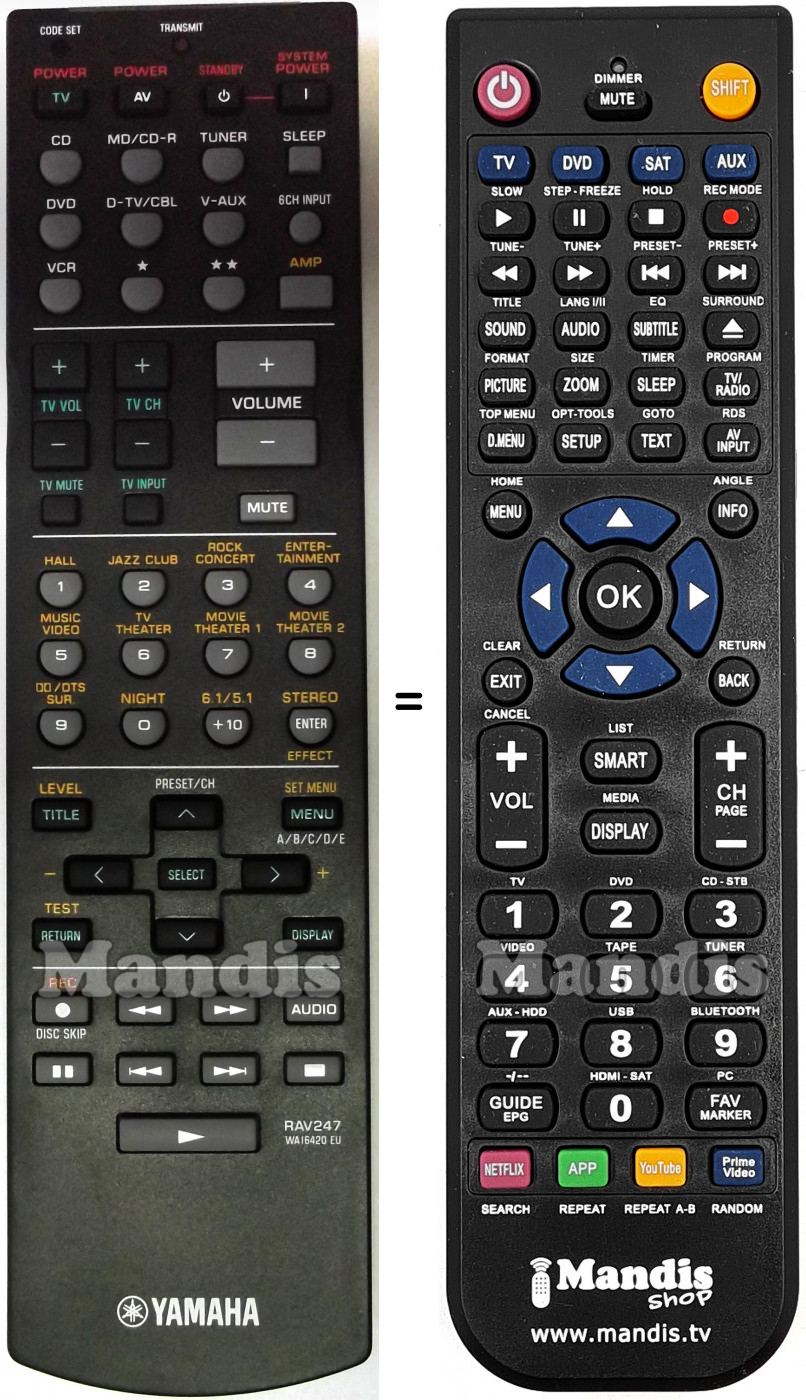 Replacement remote control Yamaha RAV247