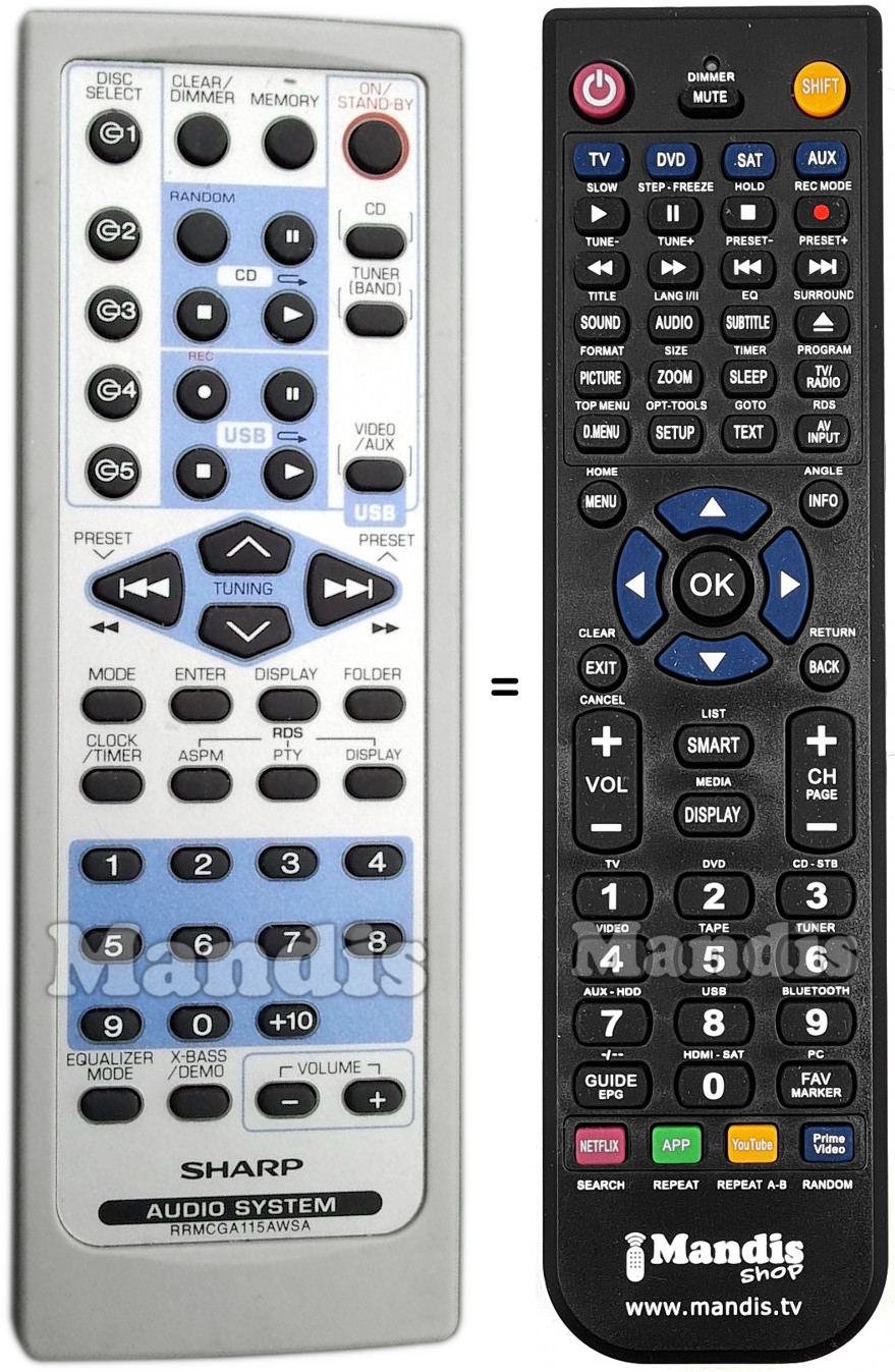 Replacement remote control Sharp RRMCGA115AWSA