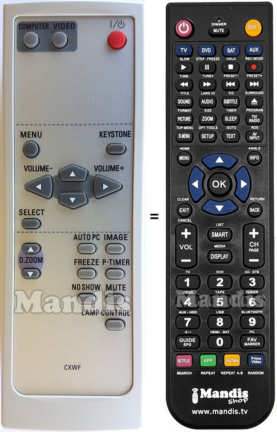 Replacement remote control Sanyo PLC-XU75