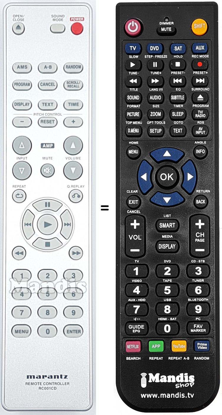 Replacement remote control Marantz RC001CD