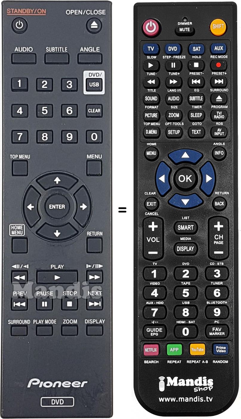 Replacement remote control Pioneer 076E0PP041
