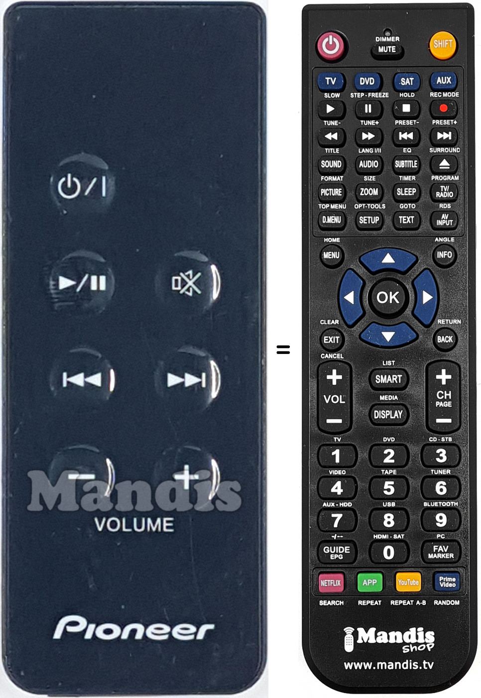 Replacement remote control Pioneer 1023-0000076-ZY
