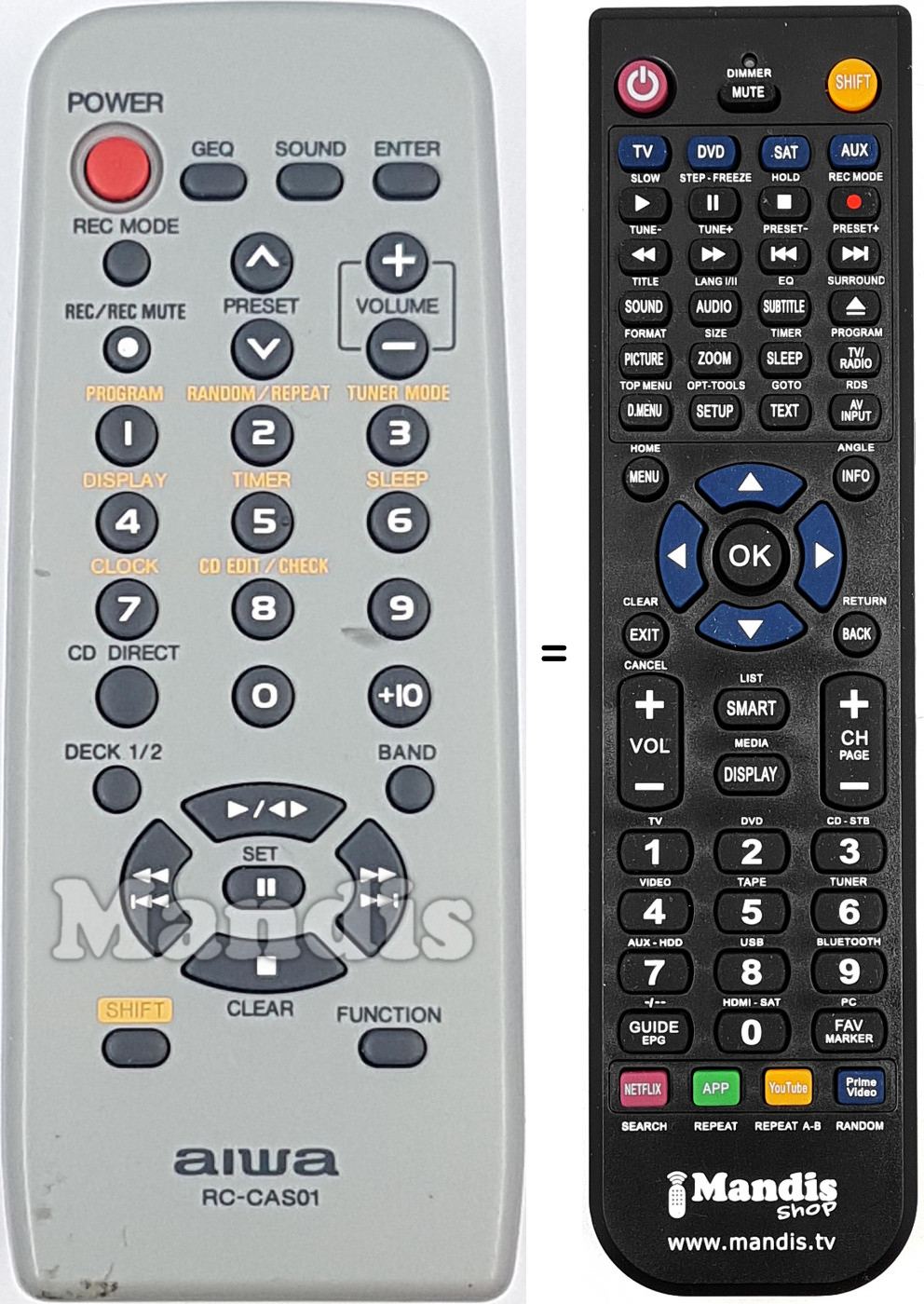Replacement remote control Aiwa RC-CAS01