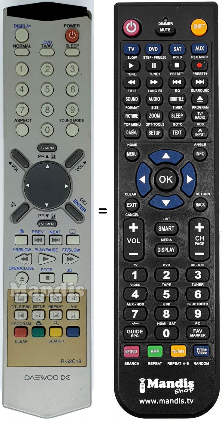Replacement remote control Daewoo R-52 C 19