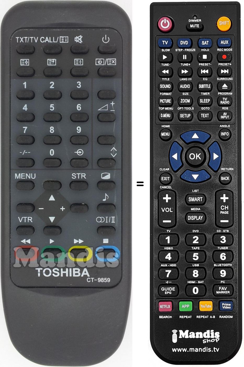 Replacement remote control Toshiba CT-9859