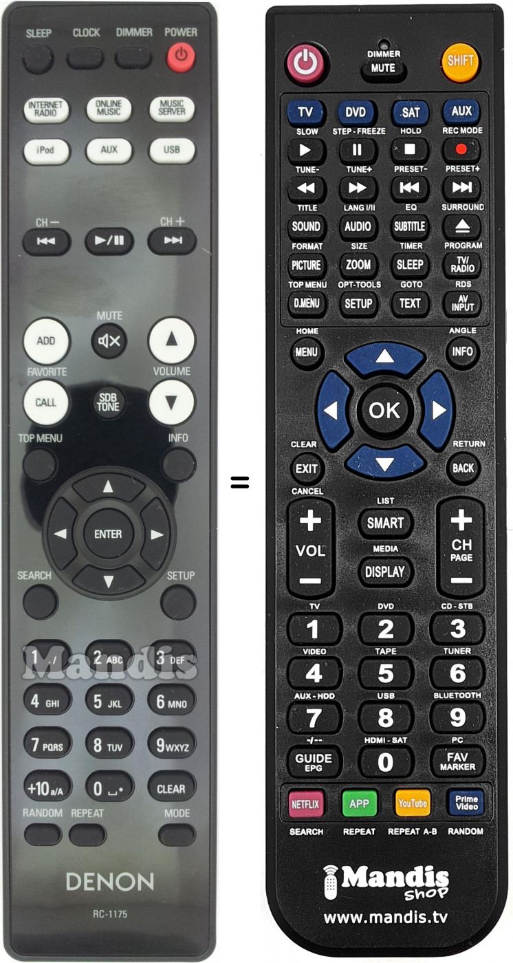 Replacement remote control Denon RC-1175
