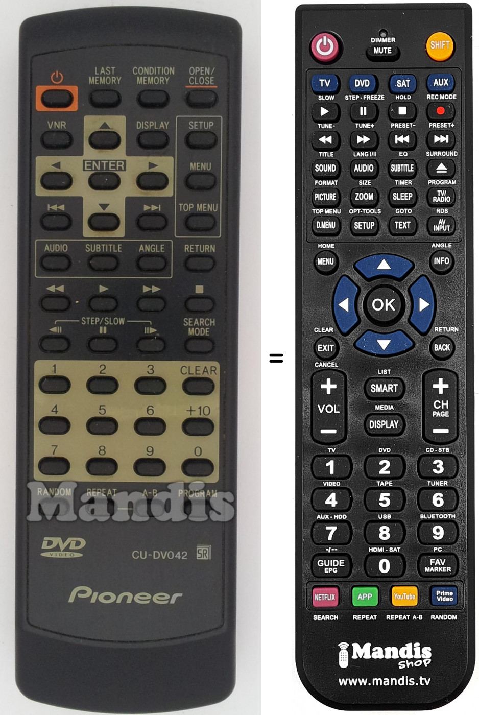 Replacement remote control Pioneer CU-DV 042