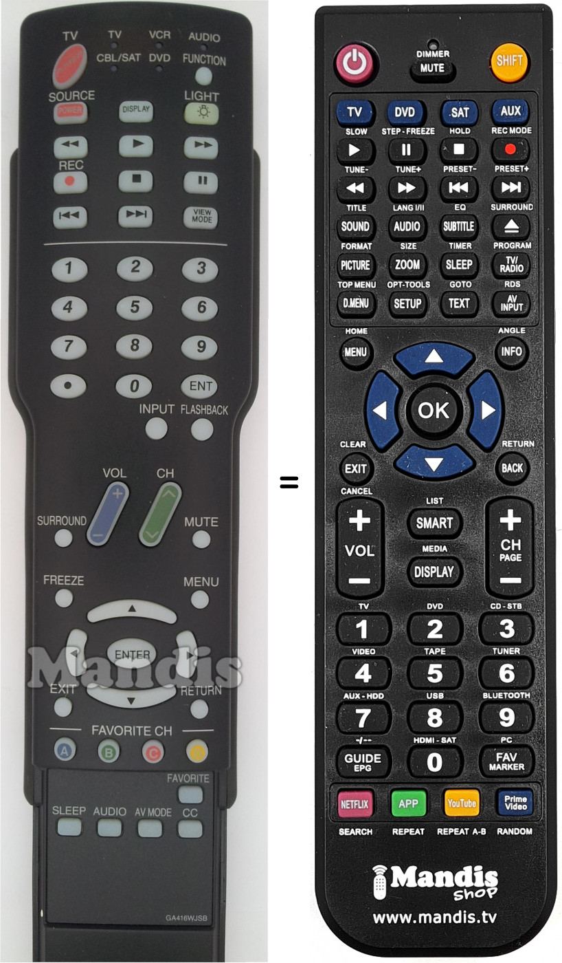 Replacement remote control Sharp GA416WJSB