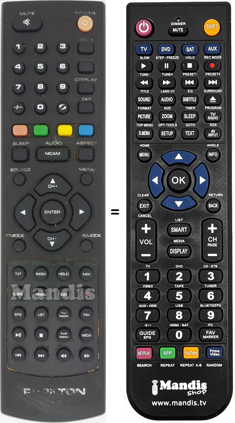 Replacement remote control PEEKTON IR19LC179DVDB