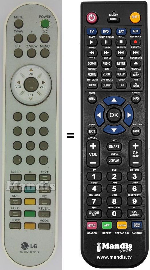 Replacement remote control LG 6710 V 00091 G