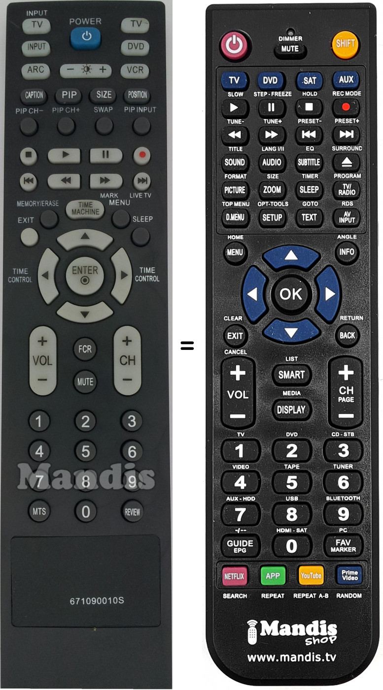 Replacement remote control 671090010S