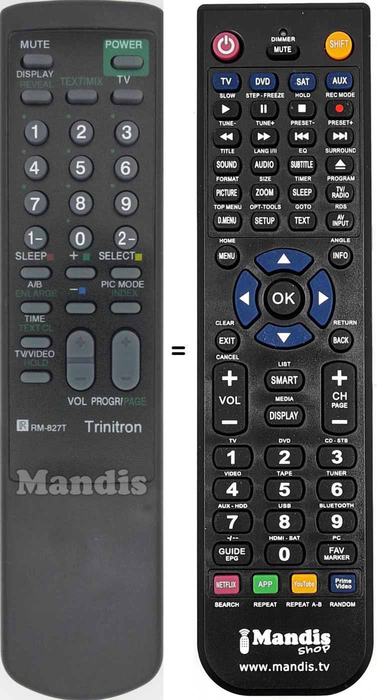 Replacement remote control RM827T
