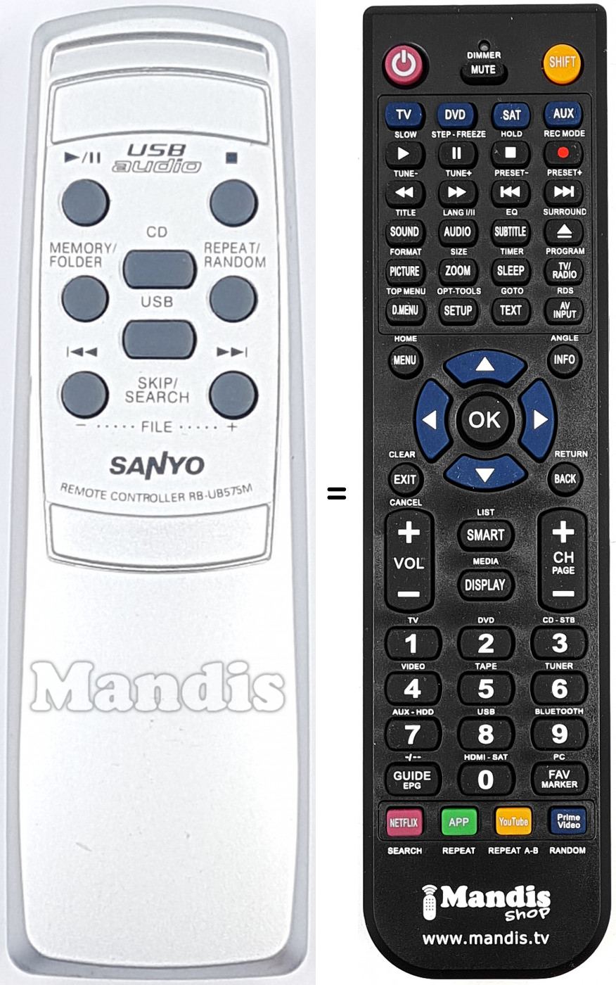 Replacement remote control RB-UB575M