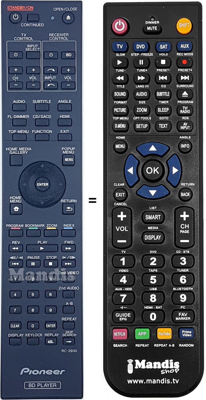 Replacement remote control Pioneer RC-2930