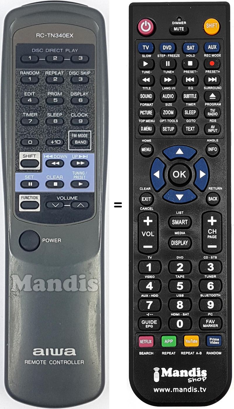 Replacement remote control RC-TN340EX
