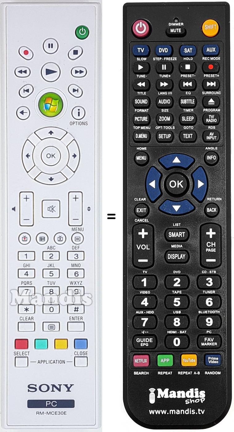 Replacement remote control RM-MCE30E