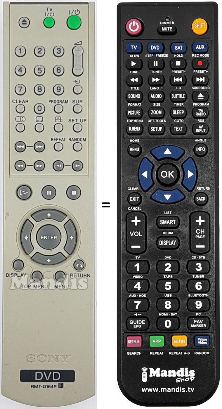 Replacement remote control RMT-D164P
