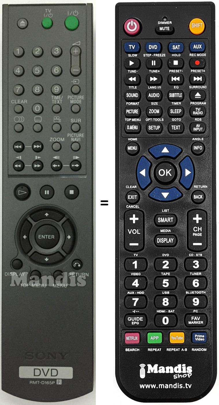 Replacement remote control RMTD165P
