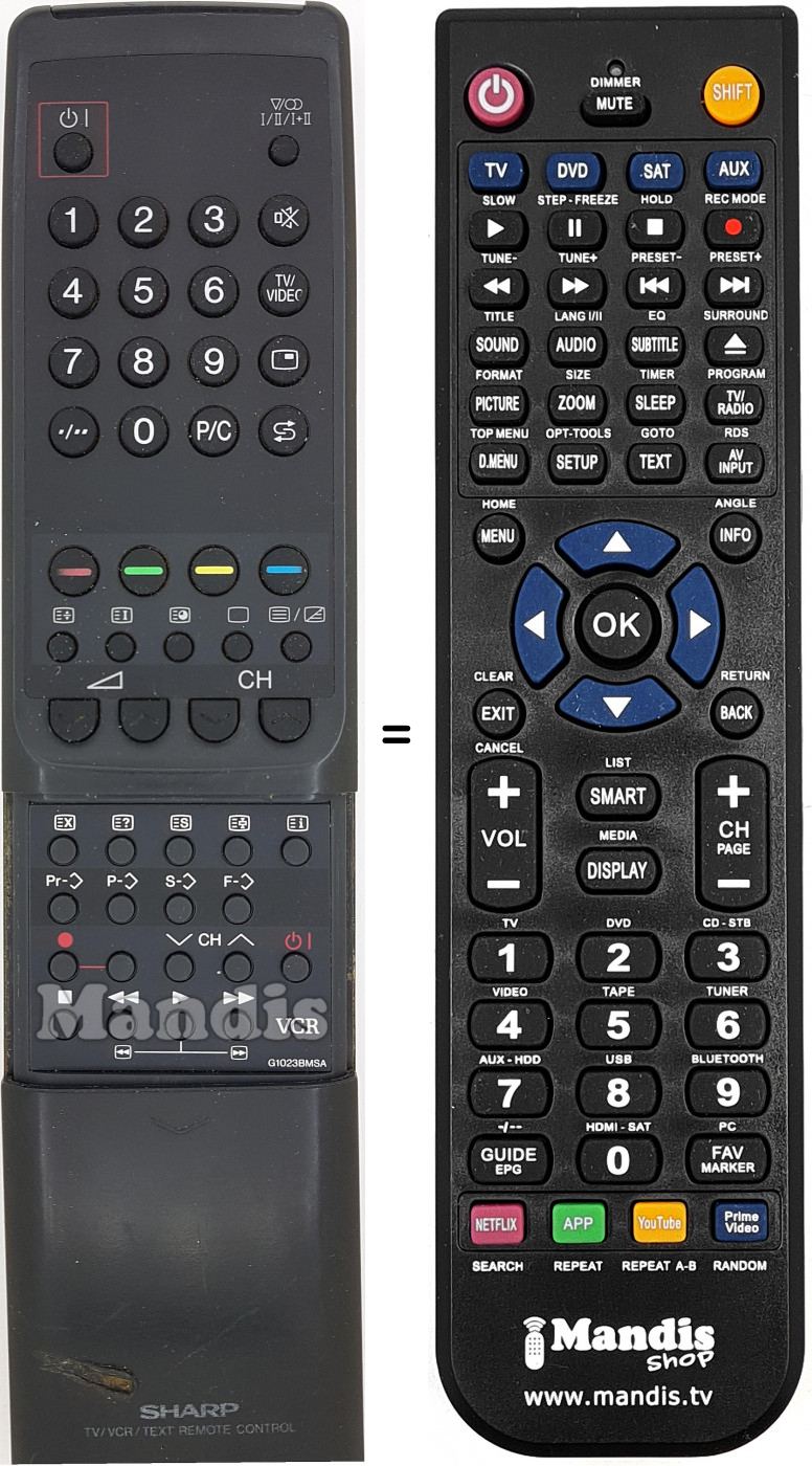 Replacement remote control Sharp RRMCG1023BMSA