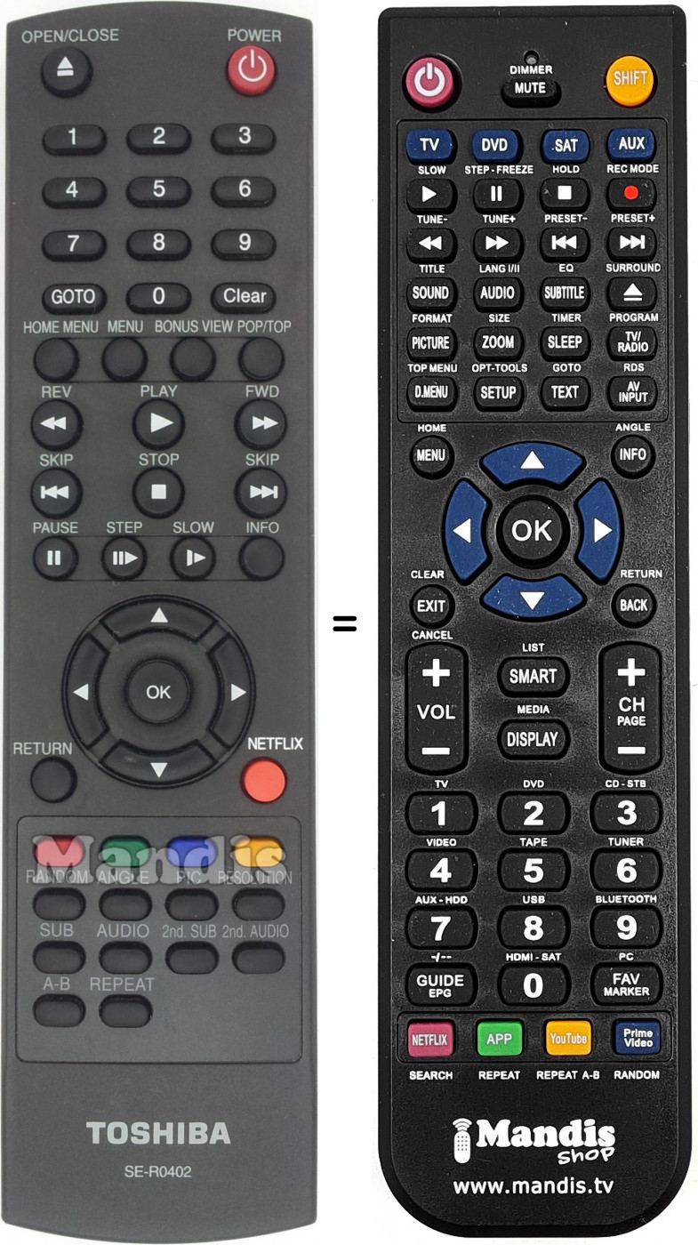 Replacement remote control Toshiba SE-R0402