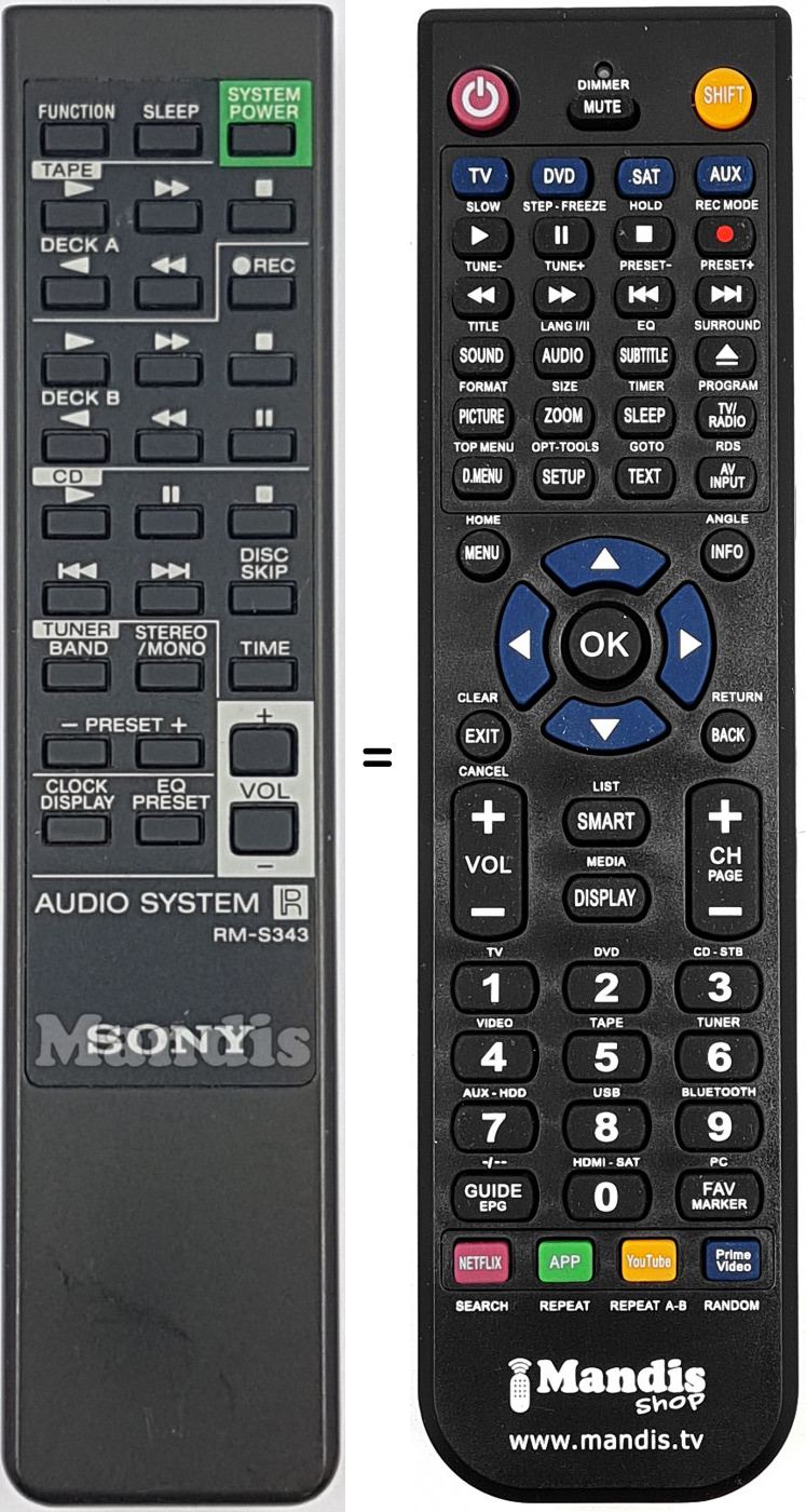 Replacement remote control Sony RM-S343