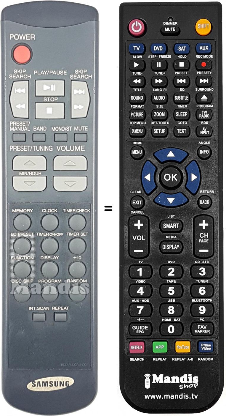 Replacement remote control 19239-0034-00