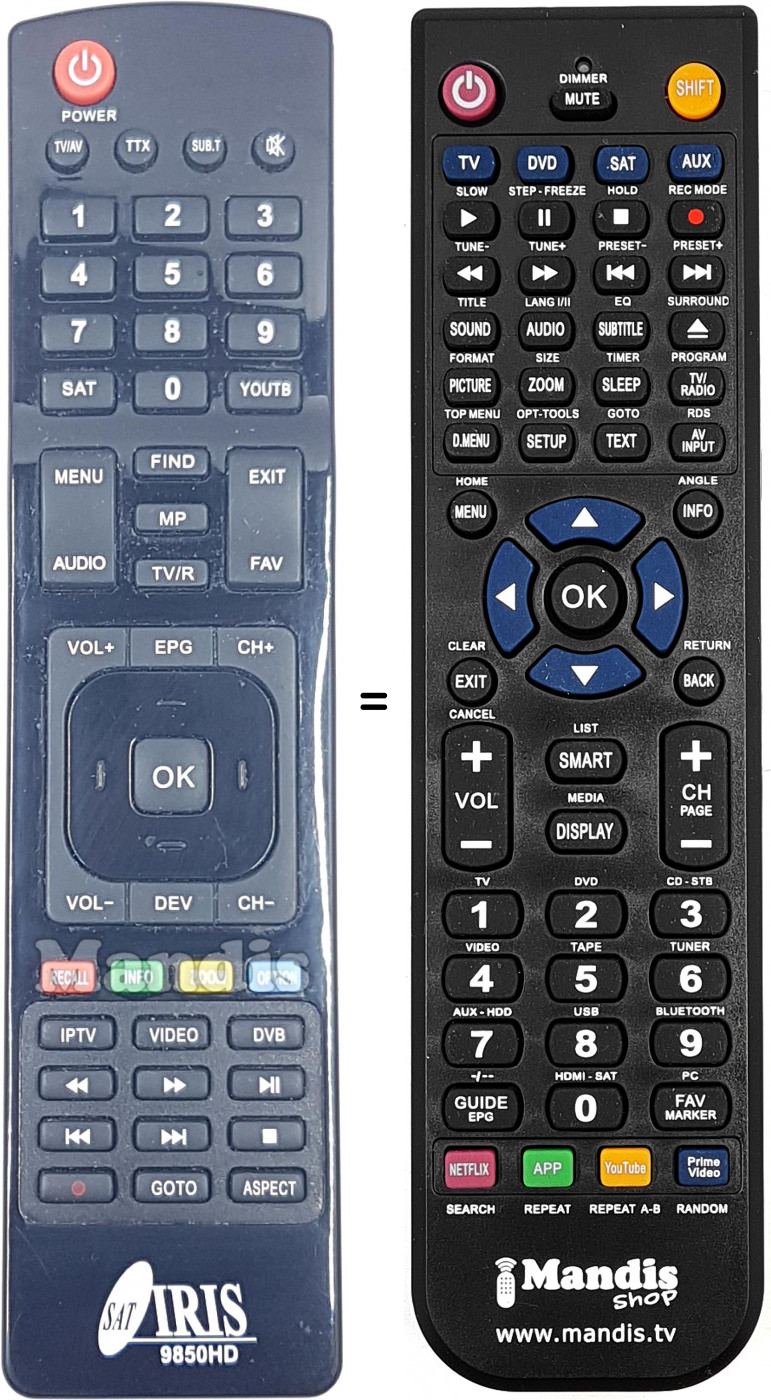 Replacement remote control 9850HD
