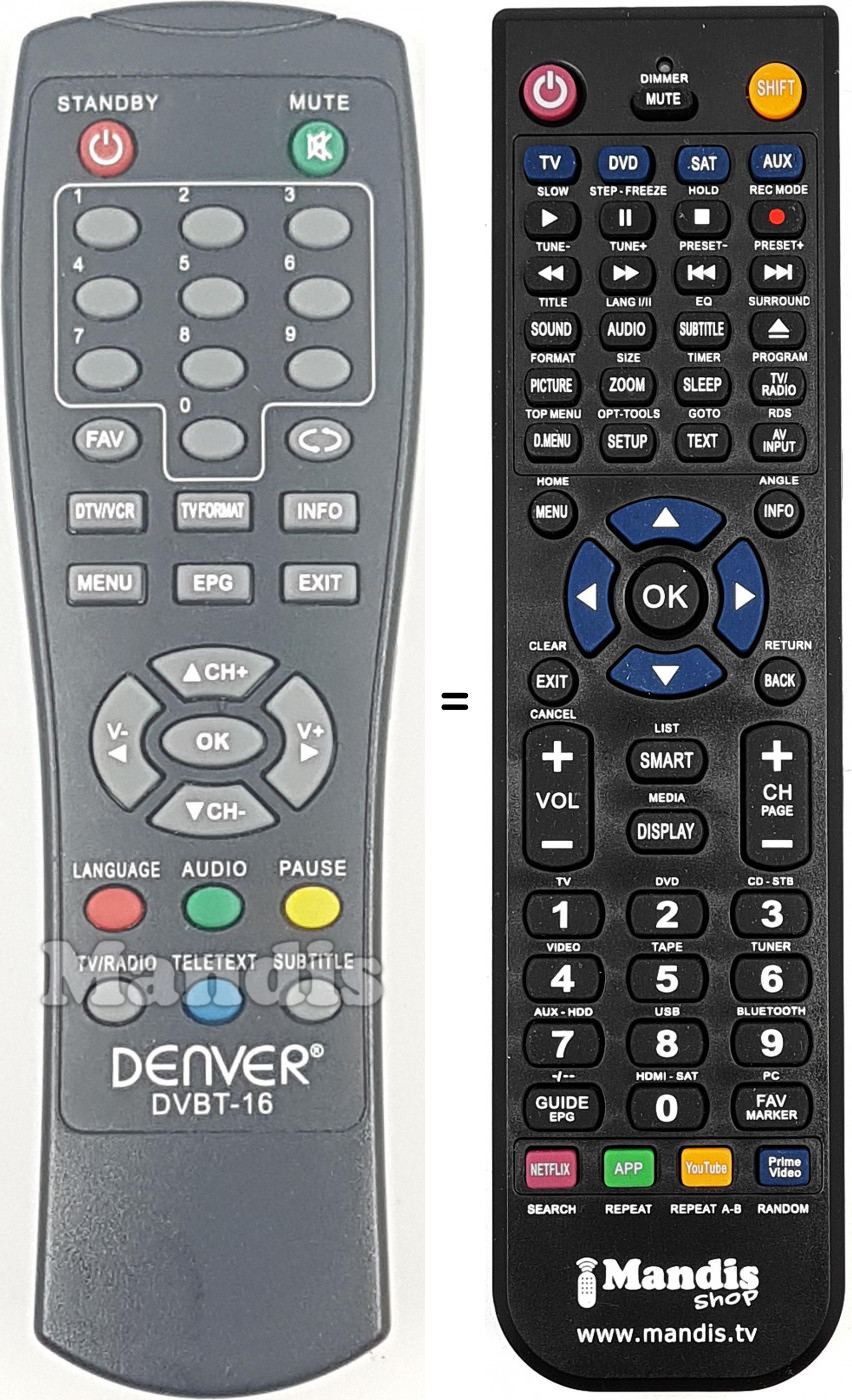 Replacement remote control Denver DVBT16