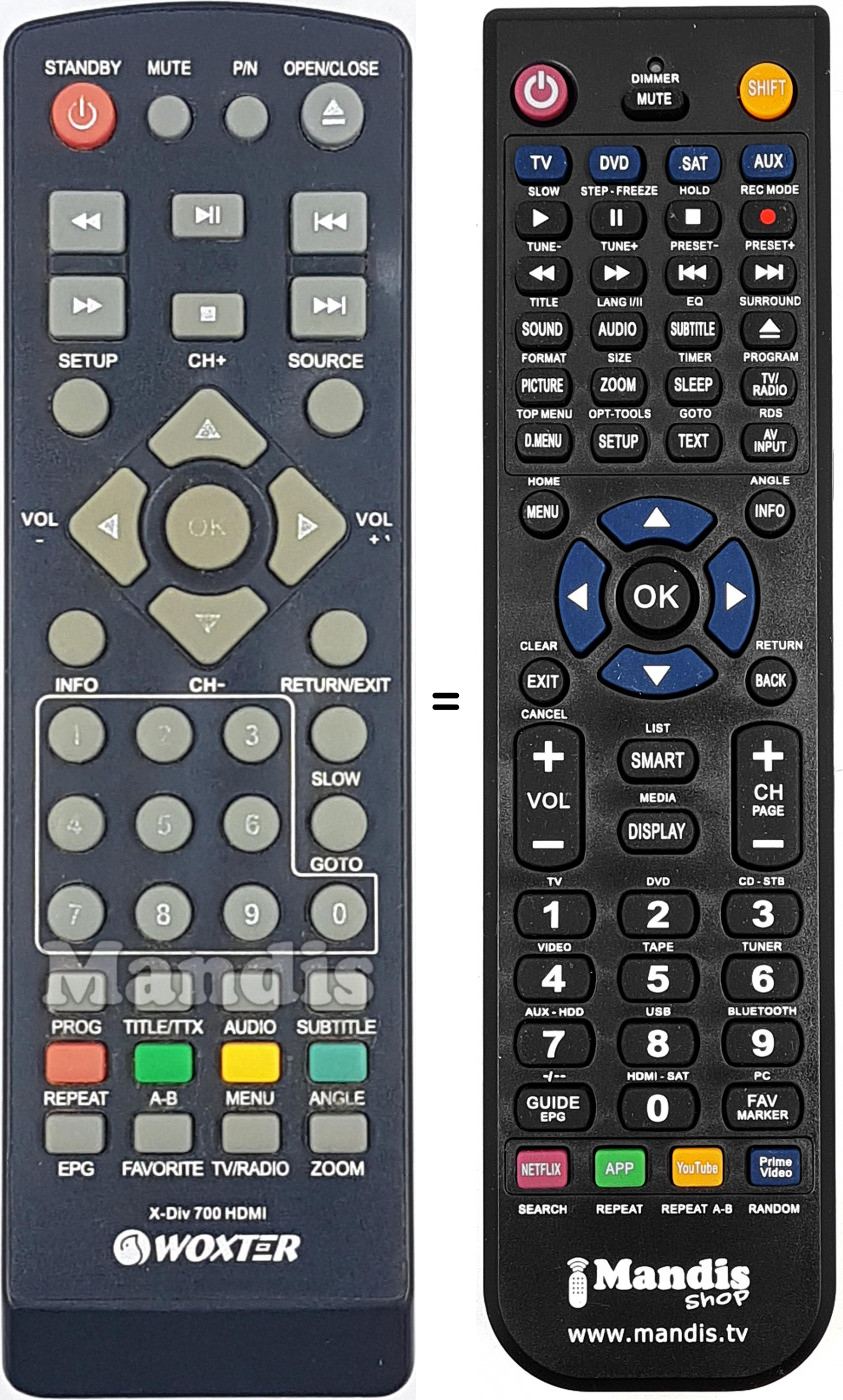 Replacement remote control Woxter X-Div700-HDMI