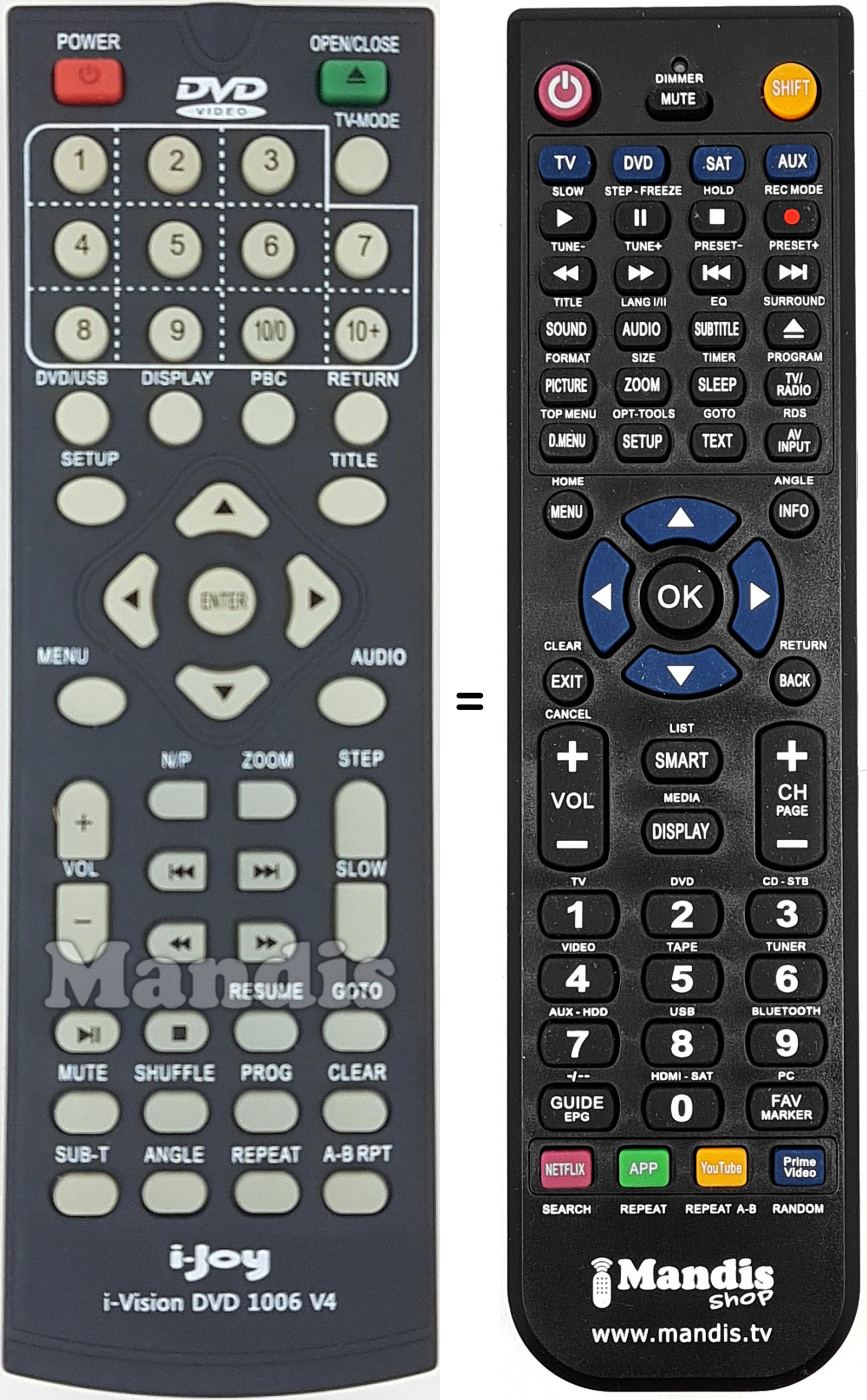 Replacement remote control i-Vision DVD 1006 V4