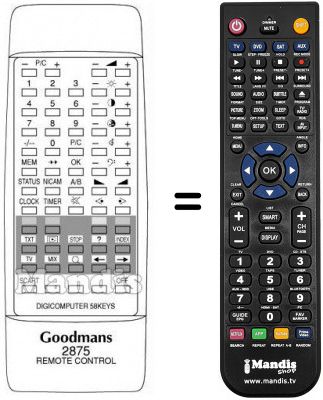Replacement remote control DIGICOMPUTER 58 KEYS 2875