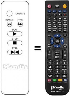 Replacement remote control VIDEO 6 BUTTON