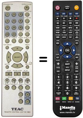 Replacement remote control TEAK DVD-3800